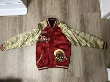 자수 들어간 빨간색 금색 스카잔 백화요란 풍신 뇌신