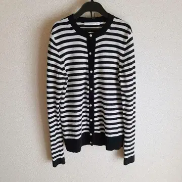 ANAYI 펄 버튼 울 보더 가디건 화이트 블랙 x 블랙 울