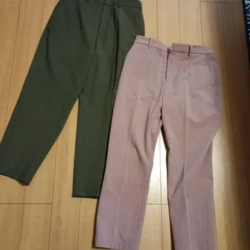 UNIQLO 올리브 그린 핑크 스마트 앵클 팬츠 색상별 2벌 세트