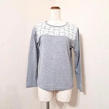 시네마 클럽 긴팔 티셔츠 풀오버 그레이 계열 화이트 레이스 성숙 큐트 M