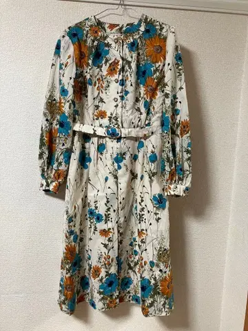 vintage! 플라워 프린트 수채화 긴팔 롱 원피스