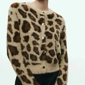 ZARA 레오파드 샤기 가디건 레오파드 무늬 브라운 비쥬 버튼