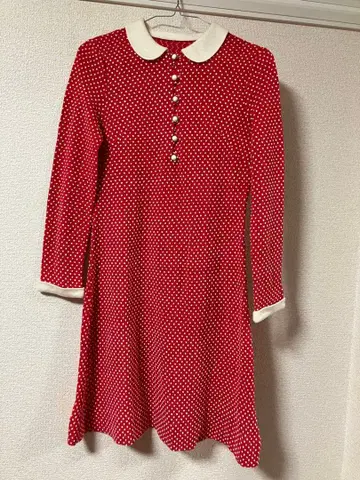 vintage! 빨간색 도트 무늬 긴팔 원피스