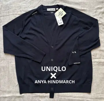 UNIQLO 안야 힌드마치 울 100% 가디건 네이비