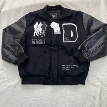 미사용 ZARA 바시티 자켓 L-XL 소가죽 울 가죽 블랙