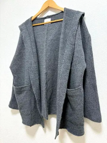 프릿(prit) 울 100% 가디건 그레이 겉옷 긴팔 후드