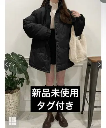 GRL 다운 자켓 스탠드 카라 미들 기장 다운 코트 블랙