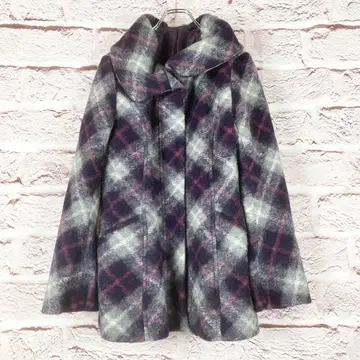 r419 울 혼방 퍼플 체크 판초 M~L