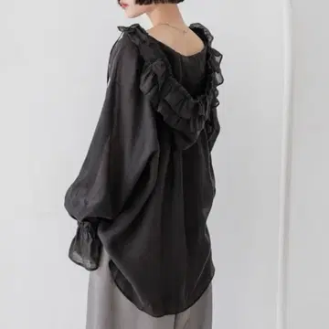 LOWRYS FARM/프릴 후드 셔츠/블랙