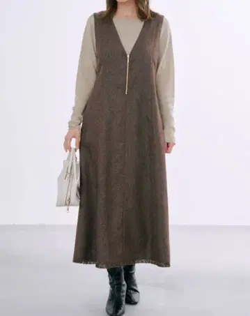 COHINA 트위드 프론트 지퍼 오버롤 스커트 regular