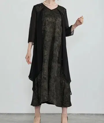 블랙 7부 소매 롱 원피스