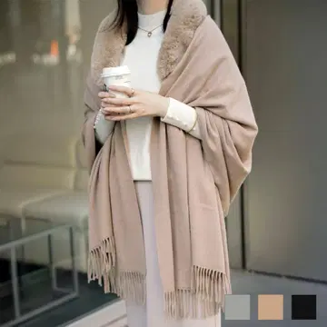 Joint Space 플리스 카라 부착 판초 베이지