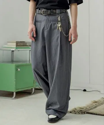 Bleme 브렘 슬랙스 프론트 포켓 와이드 스트레이트 스트라이프