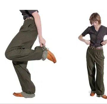 PERVERZE 스텝 레이어드 팬츠 / 그린