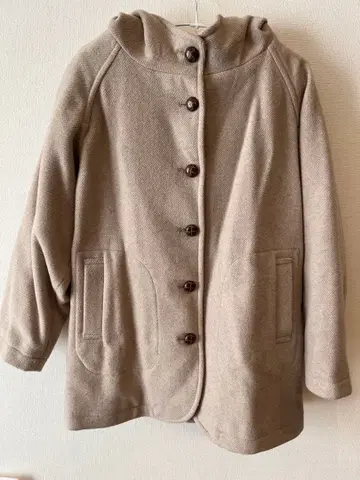 사만사 모스모스 울 후드 부착 코트 베이지