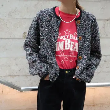 택 포함 새상품 [ ROKU ] 믹스 슬라브 가디건 프리 사이즈 블랙