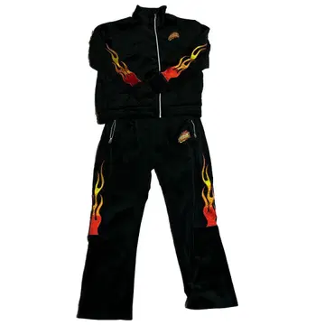 XLARGE 블랙 파이어 패턴 트랙 수트 XXL