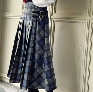 호평 완판 컬러 [ JUNOAH ] 사이드 벨트 체크 플리츠 스커트