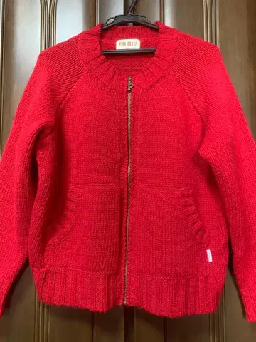 핑크하우스 빨간색 니트 가디건