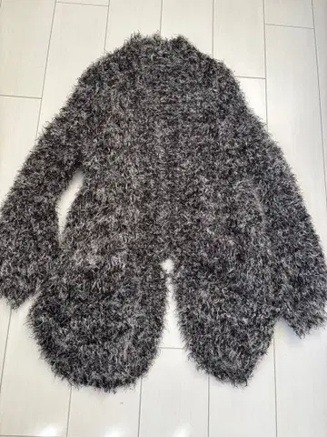 EMODA 퍼 후드 가디건 긴팔 그레이 블랙