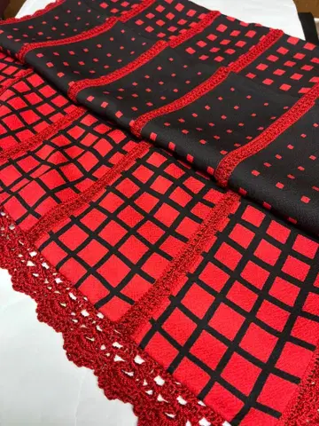 빨간색 검정색 격자 무늬 스톨 숄 순수 실크