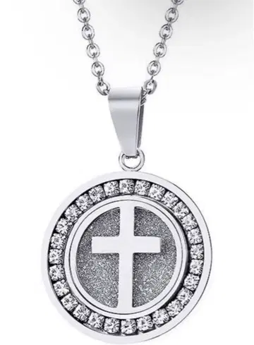 코인 목걸이 골드 티타늄 지르코니아 cz 십자가 원형 메달 펜던트