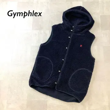 Gymphlex 보아 후디드 베스트 가죽 버튼 네이비