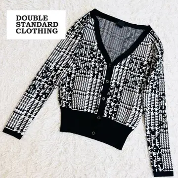더블 스탠다드 클로징 모노톤 니트 가디건 하운드투스 체크 패턴 덥스타
