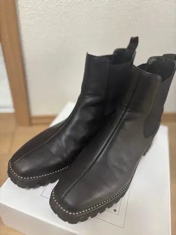 다이애나 24.5 레인부츠 블랙 가죽 사이드 고어 부츠