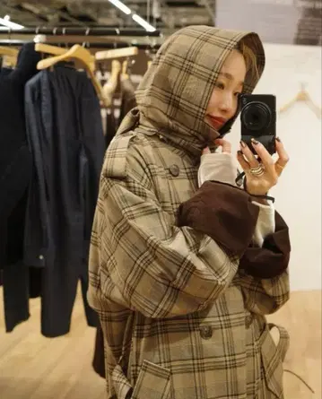 ETRETOKYO 후드 스톨 롱 트렌치코트 체크 S 사이즈