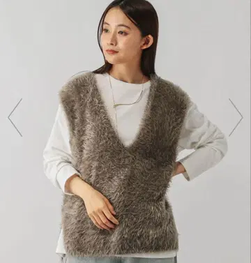 글로벌 워크 여성용 샤기 베스트와 긴팔 세트 브라운 L