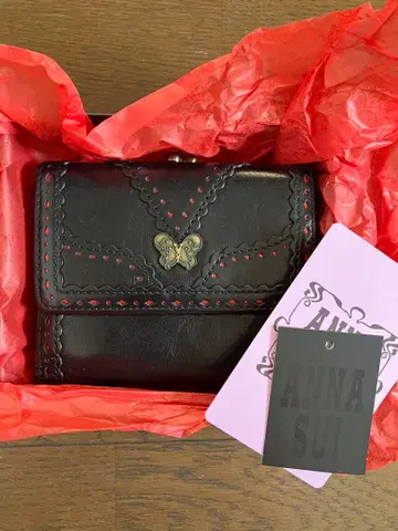ANNA SUI 블랙 가마구치 3단 접이식 지갑