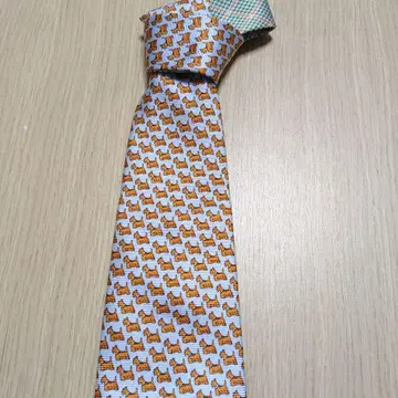제냐 강아지 패턴 실크 혼방 넥타이