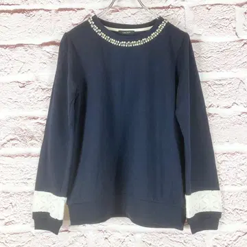 r429 DRESKIP 네이비 비즈 장식 긴팔 니트 상의 L