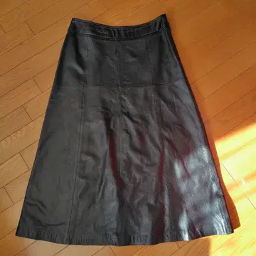 롱 스커트 가죽 블랙