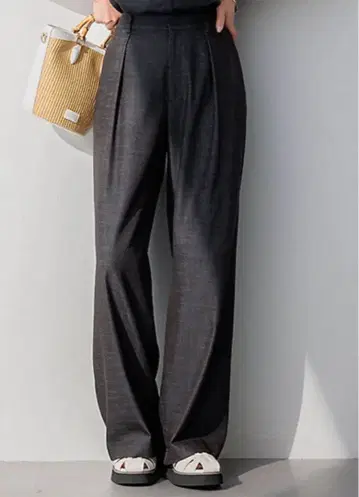 주말 가격 인하 [세탁 가능] 데님 라이크 샴브레이 와이드 팬츠