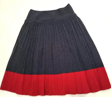 Jines  니트 플리츠 스커트 바이컬러 그레이 x 레드