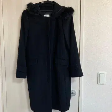 VIS 퍼 후드 블랙 포멀 롱 코트 L 새상품급