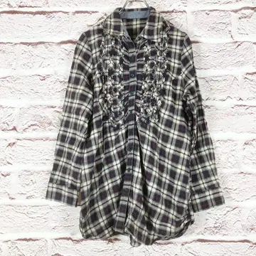 r431 noa-ge 체크 무늬 자수 긴팔 셔츠 L