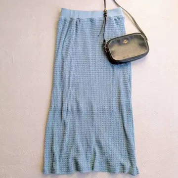 이리베어 와플 니트 롱 스커트 백 슬립 성숙 캐주얼 F