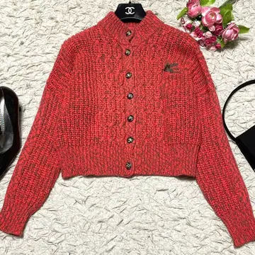 미사용품 ETRO 에트로 니트 가디건 케이블 짜임 로고 버튼