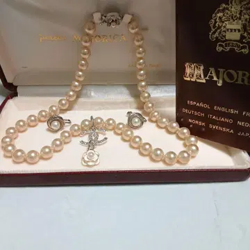 MAJORICA 펄 목걸이 참 탑, 귀찌 포함 박스 포함