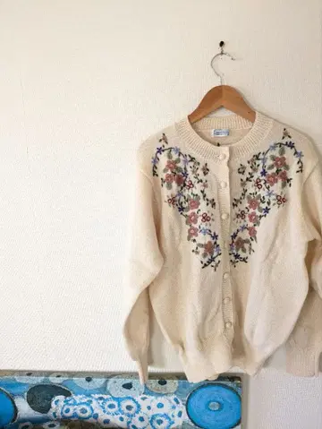 빈티지 플라워 자수 가디건 M