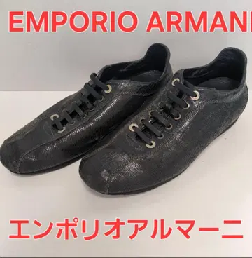EMPORIO ARMANI 블랙 가죽 스니커즈