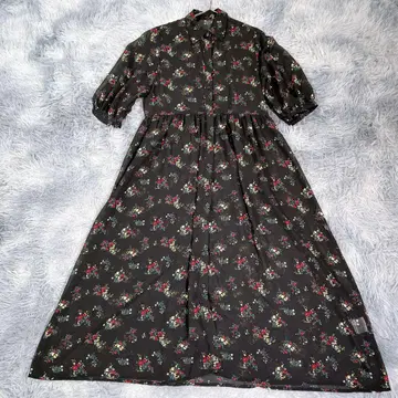 INGNI [ M ] 시어 롱 원피스 블랙 꽃무늬 여성용