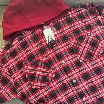 [택 포함 새상품] x-girl 체크 무늬 플란넬 후드 셔츠