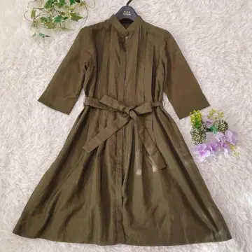 GEORGES RECH 카키 원피스 36 핀턱 7부 소매