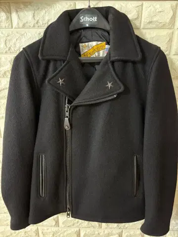 schott 멜톤 라이더스 P코트 아메리칸 러그 별주 BK/S