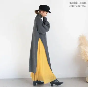 PICHI 사이드 슬릿 하이넥 롱 니트 원피스