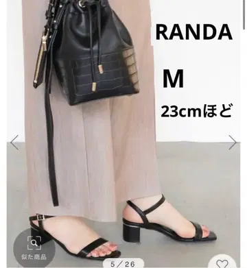 RANDA 골드 피스 청키힐 샌들 23cm 블랙